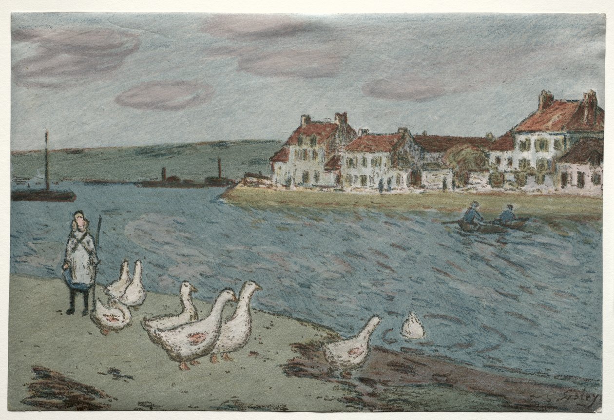 Flodbanken eller gäss av Alfred Sisley