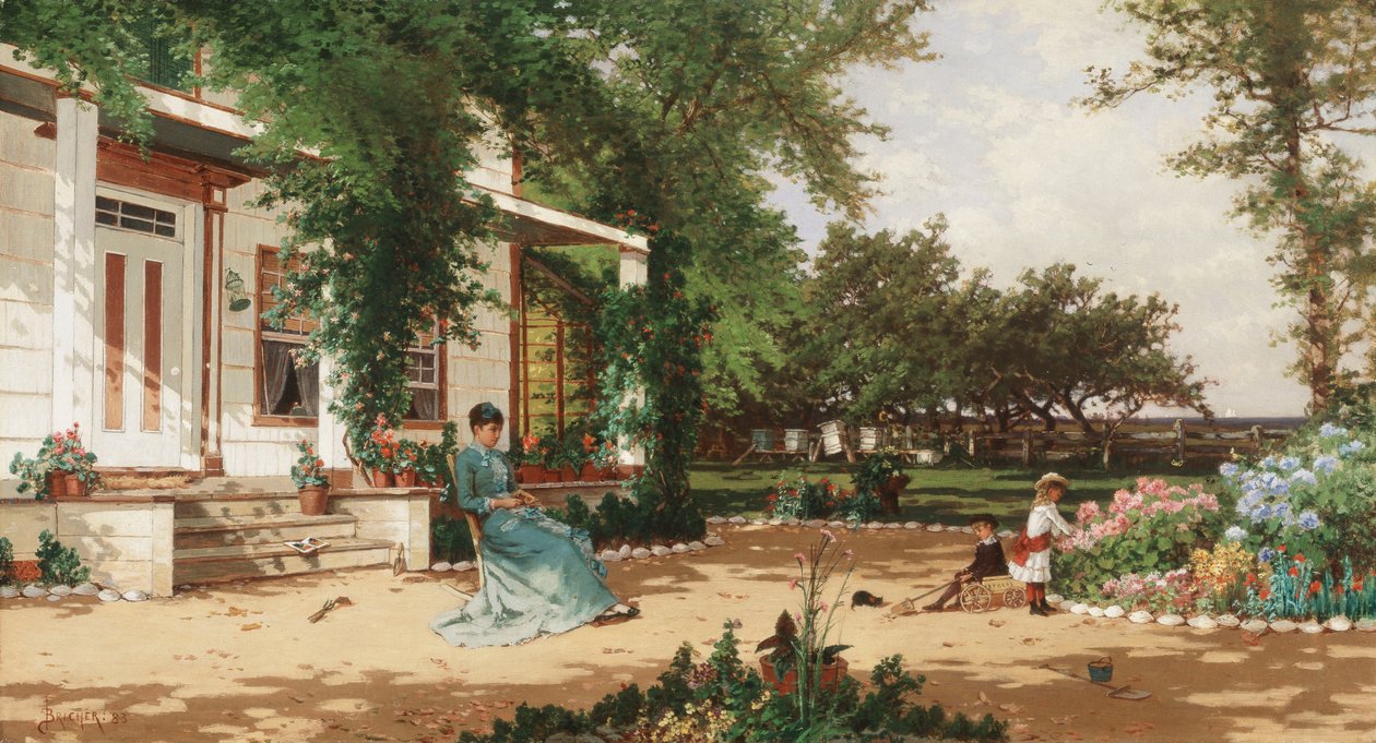 I mina grannars trädgård, 1883 av Alfred Thompson Bricher