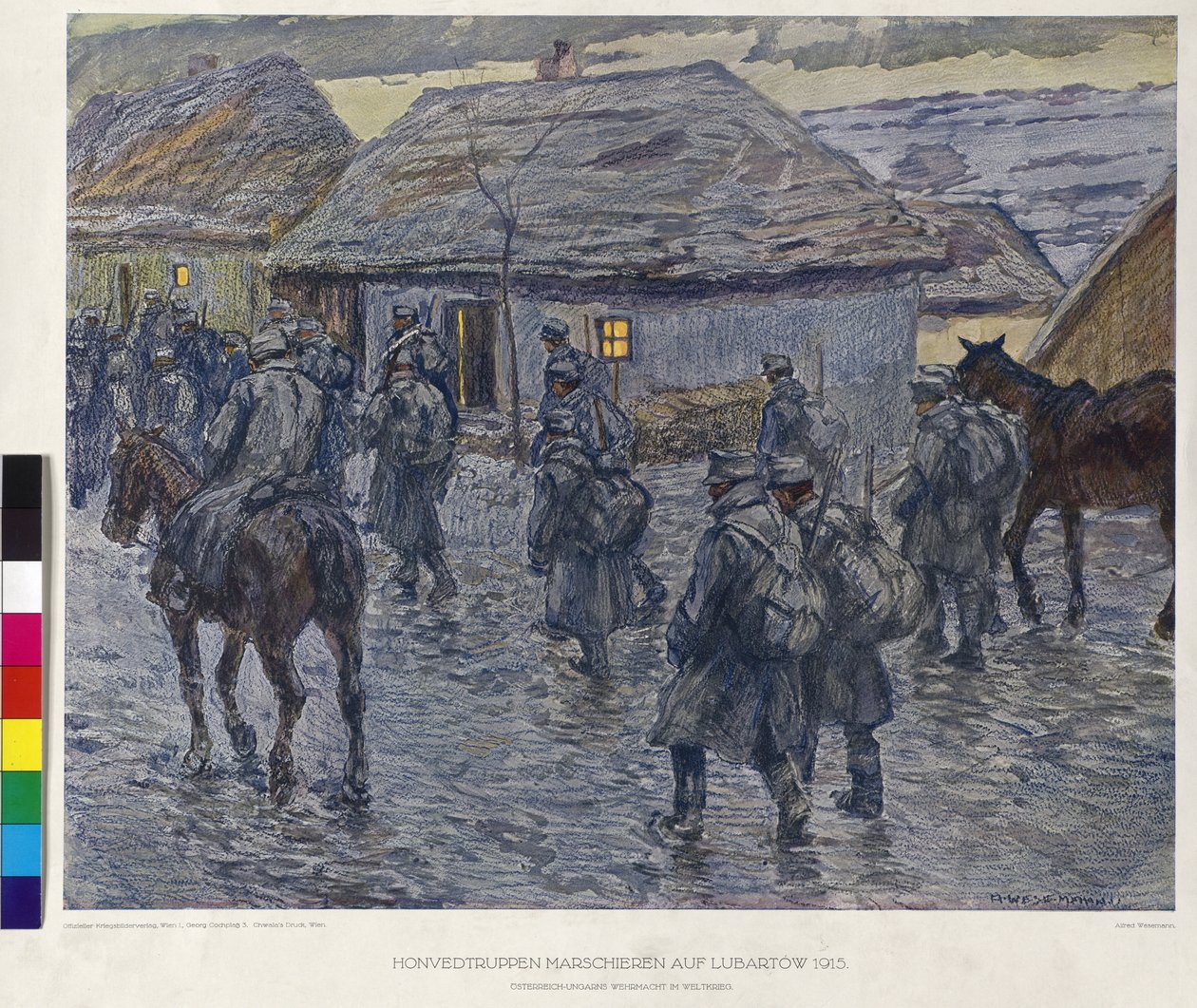 Honnörstrupper marscherar mot Lubartov 1915 (tryck) av Alfred Wesemann