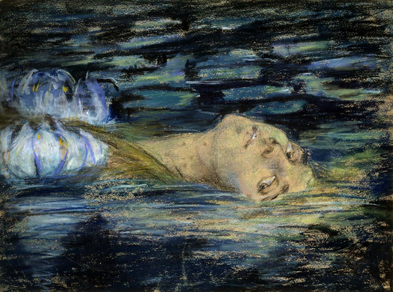  WaterlilynNote: though the Smithsonian website calls this pastel Ophelia and dates it ca. 1909, Jean Klings biography of Alice Pike Barney Smithsonian Institution Press, 1994, ISBN 1-56098-344-2 gives the title Waterlily and identifies it as an illustrati av Alice Pike Barney