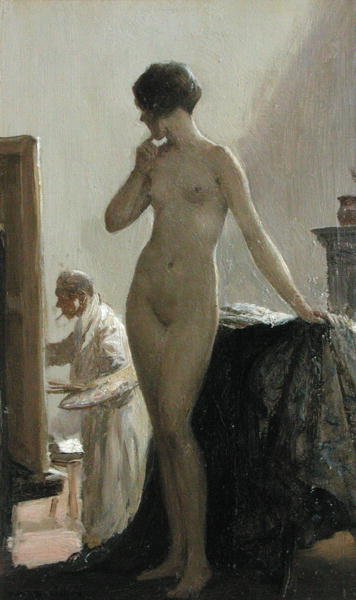 The Pose (olja på panel) av Allan Douglas Davidson