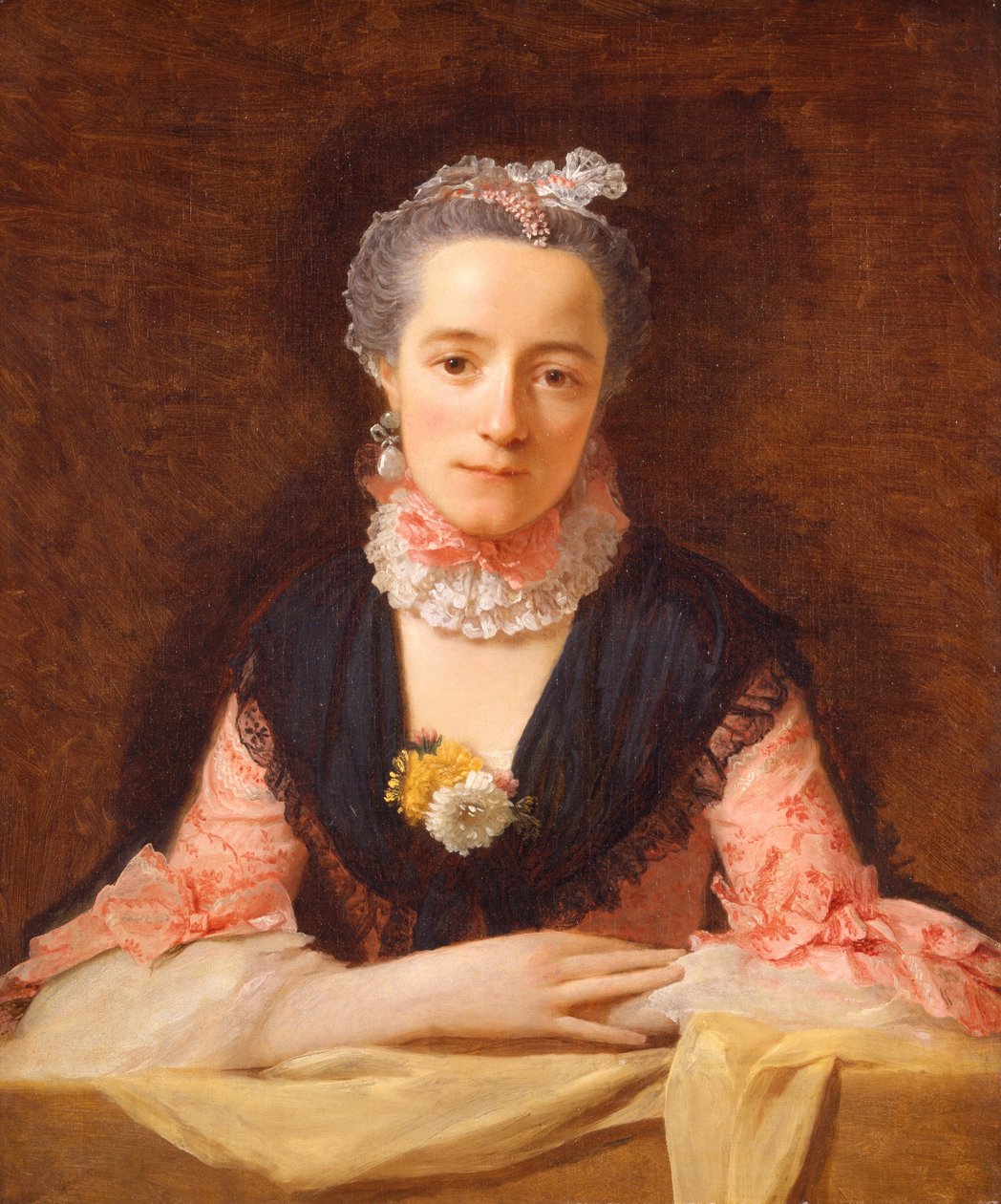 Damen i rosa sidenklänning av Allan Ramsay