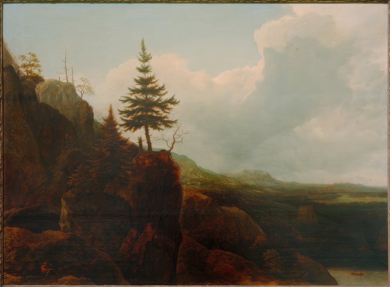 Berglandskap med en gran av Allart van Everdingen