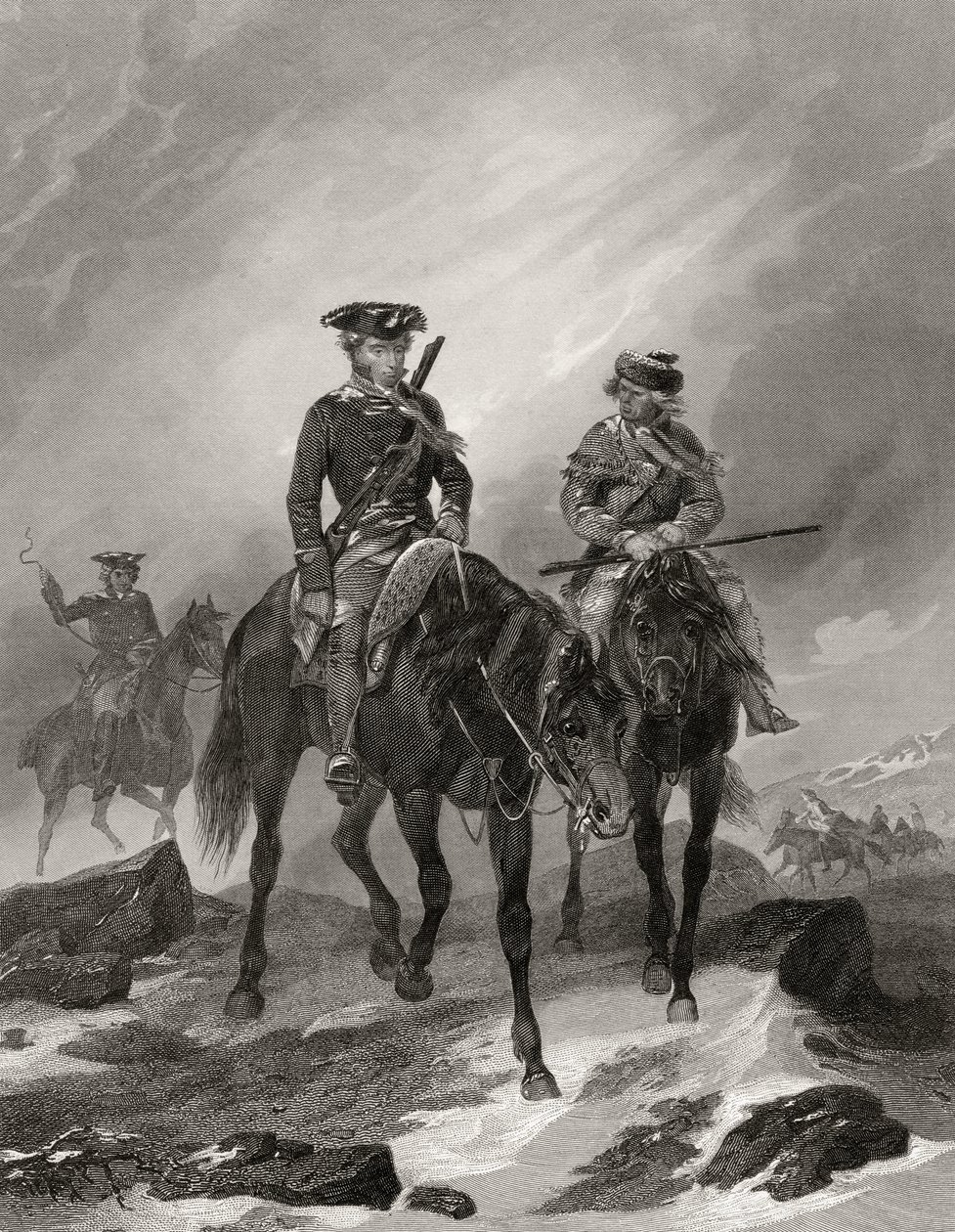 George Washington på sitt uppdrag till Ohio 1754, från "Life and Times of Washington", volym I, publicerad 1857 av Alonzo Chappel