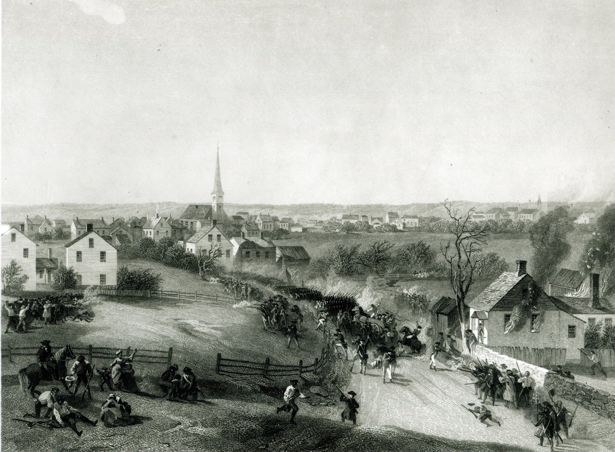 Britternas reträtt från Concord, april 1775, graverad av James Smillie av Alonzo Chappel