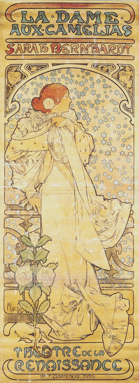 La Dame aux Camélias, med Sarah Bernhardt, 1890-1910 (litografi) av Alphonse Mucha