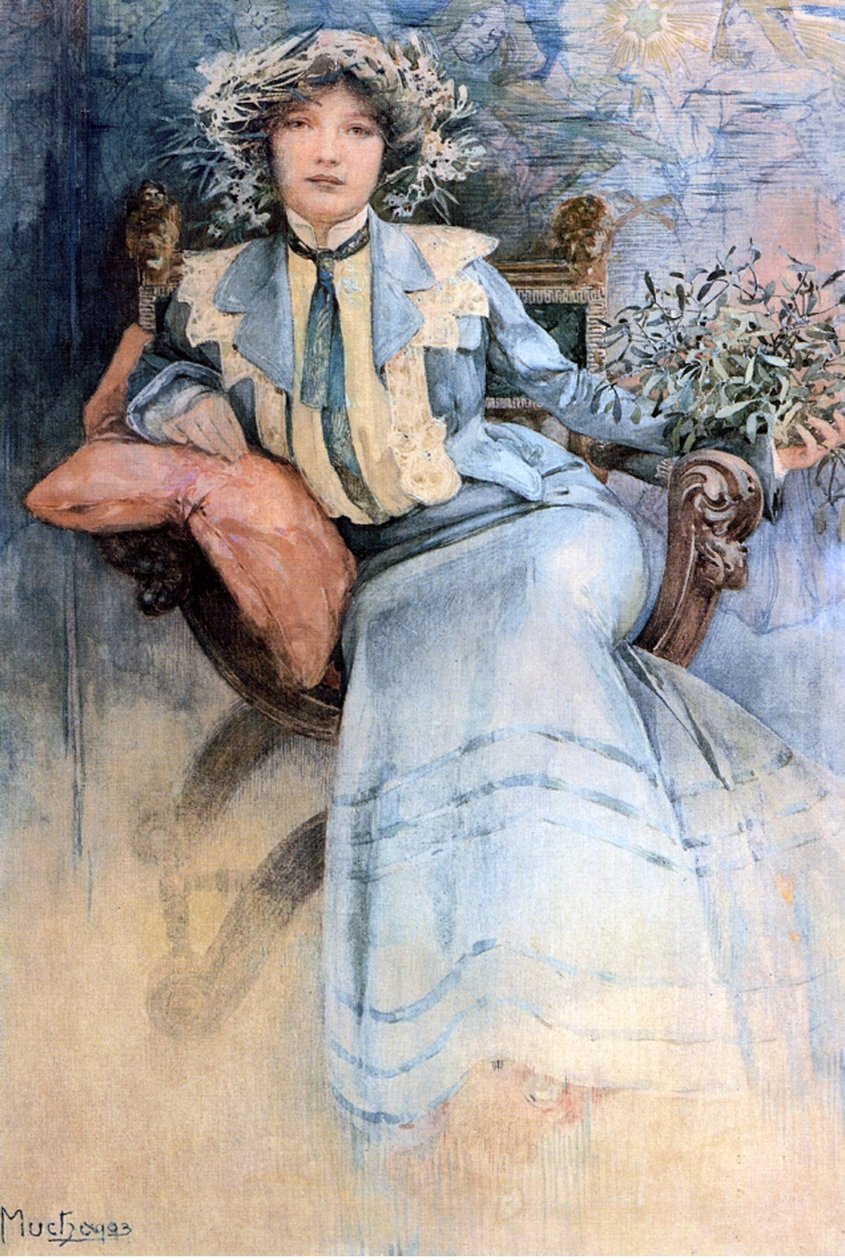 Konstnärens hustru, 1903 (wc på linne) av Alphonse Mucha