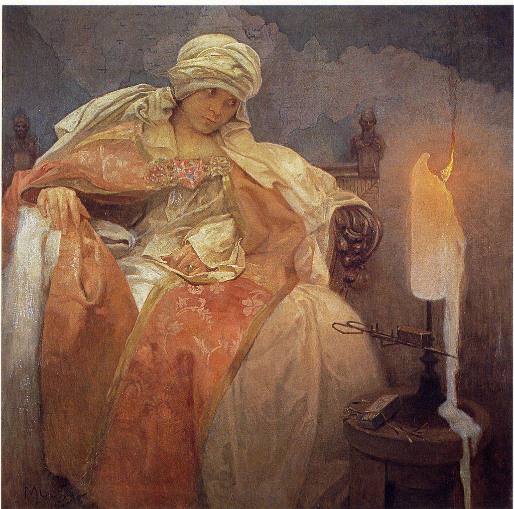  Woman With a Burning Candlen av Alphonse Mucha