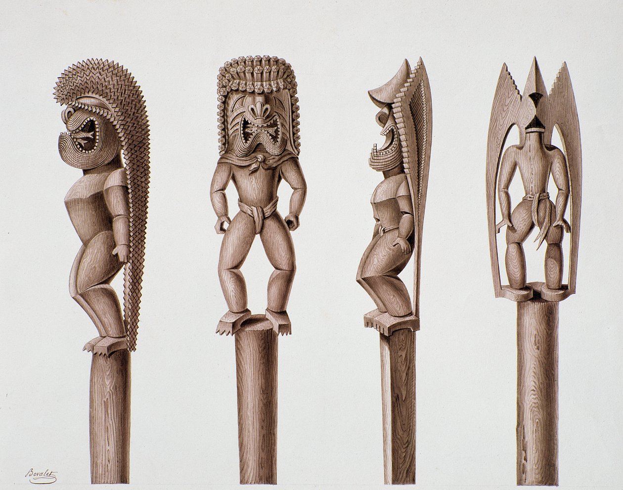 Figurer från Sandwichöarna, ca 1824 (bläck och bruntvätt) av Alphonse Pellion