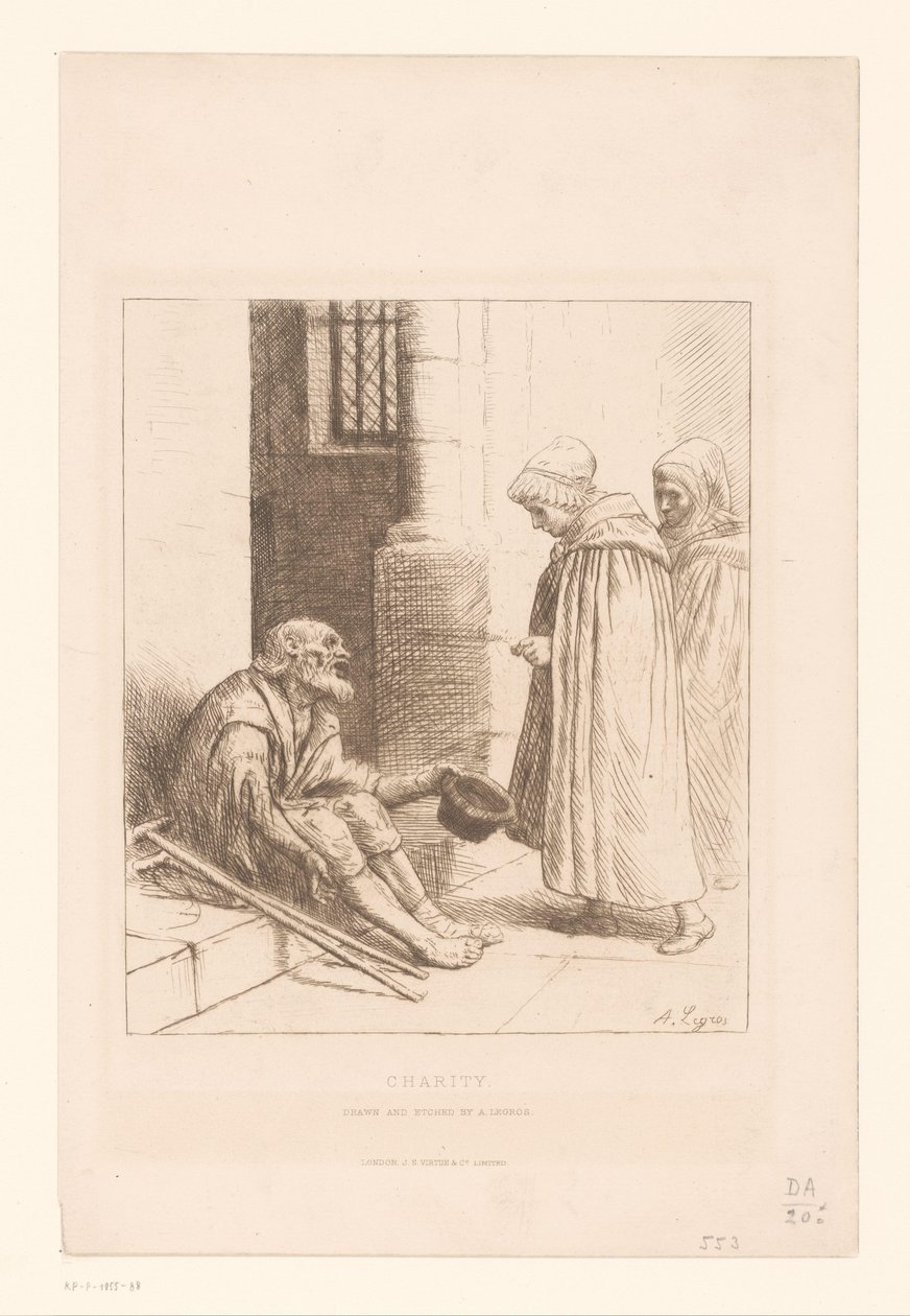 Tiggare på en trappa Välgörenhet (titel på objekt) av Alphonse Legros