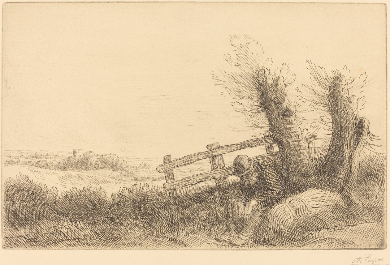 Farmer Reclining Bonden i vila. av Alphonse Legros
