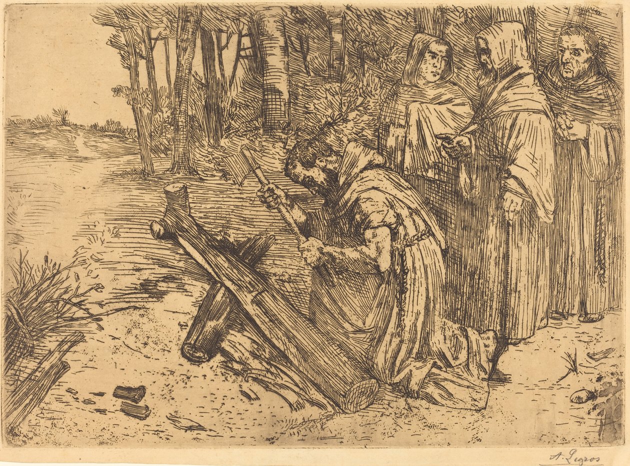 Munkar som hugger ved (Les moines bucherons) av Alphonse Legros