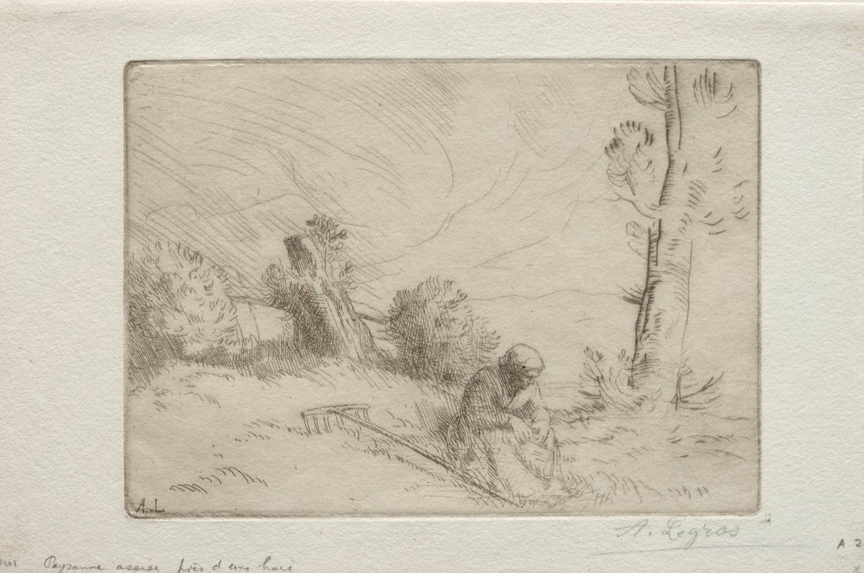 Bonde nära ett stenstaket av Alphonse Legros