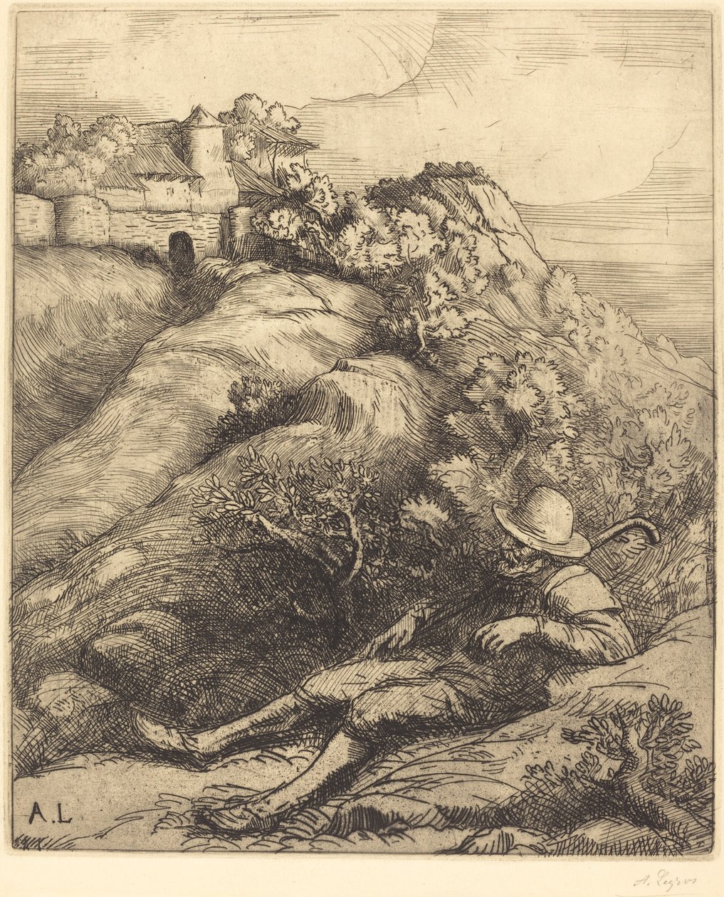 Sleeping Shepherd Le repos du berger. av Alphonse Legros