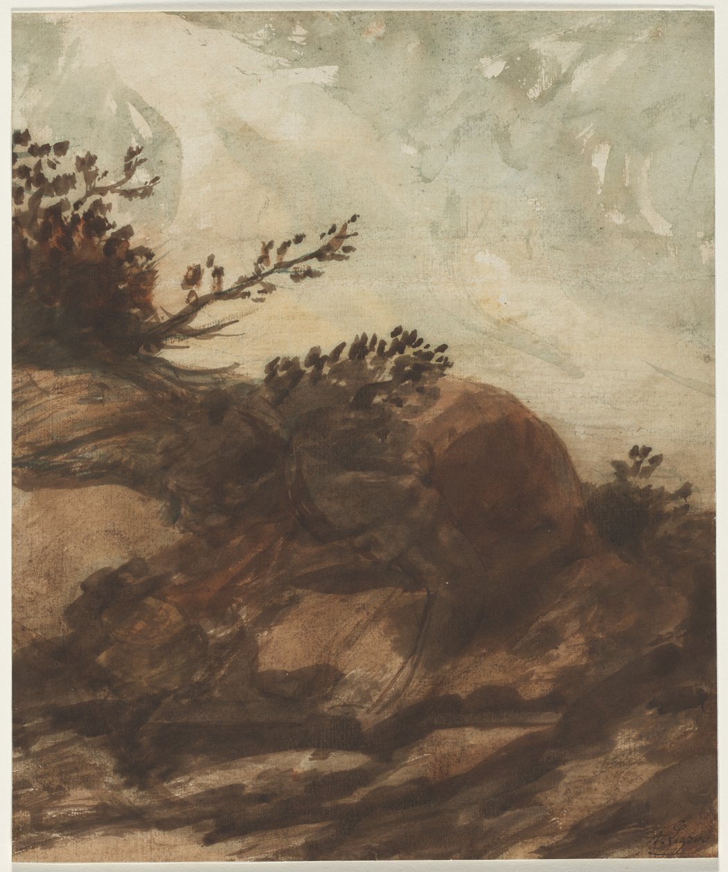 Solnedgång över kullen av Alphonse Legros