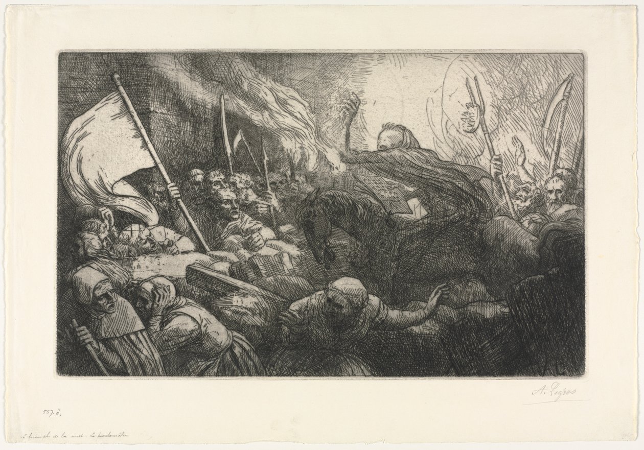 Dödens triumf: tillkännagivandet. av Alphonse Legros