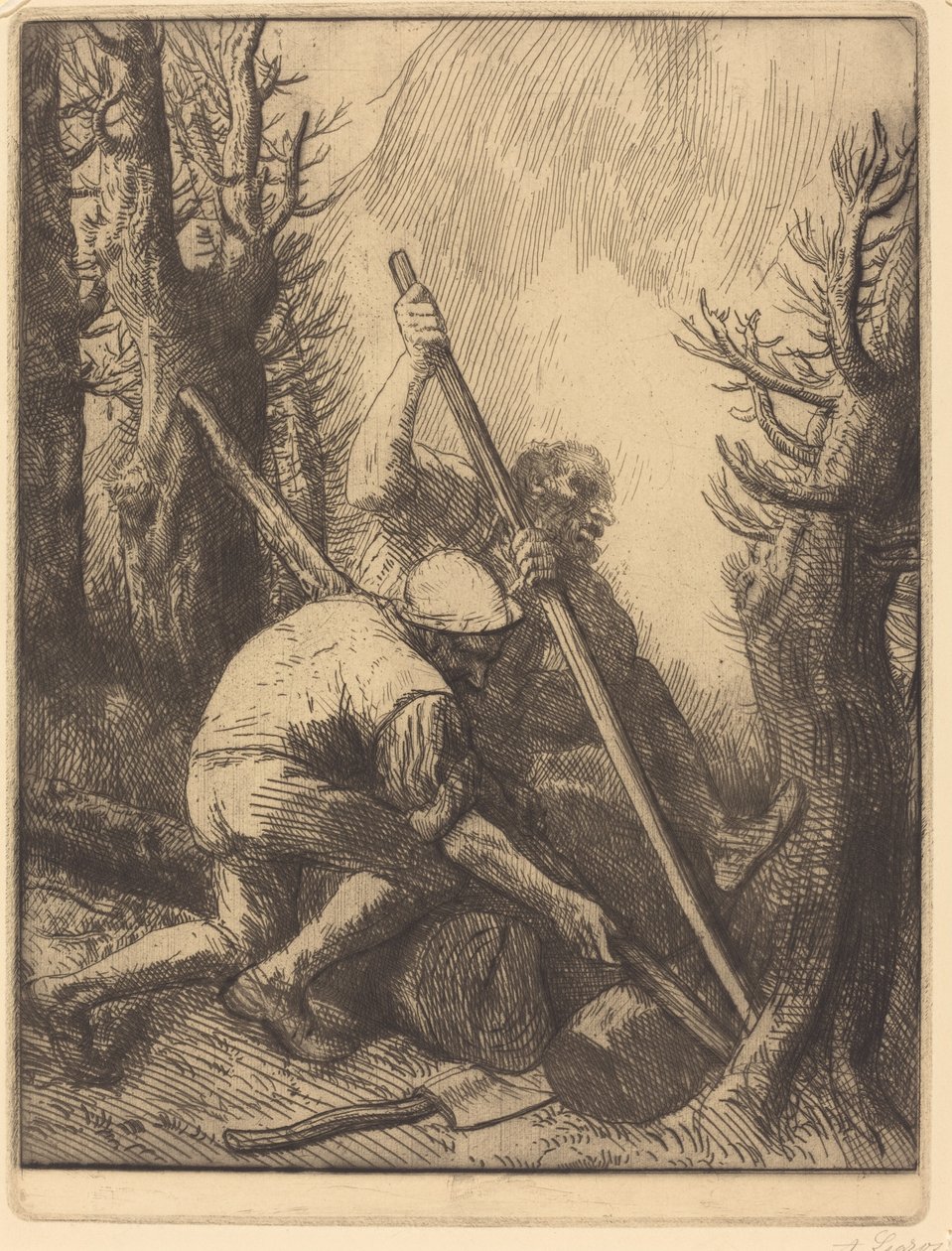 Vedhuggare, 3:e tallrik (Les bucherons) av Alphonse Legros