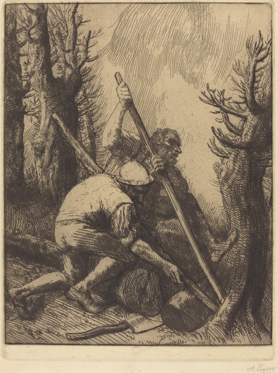 Vedhuggare, 3:e tallrik (Les bucherons) av Alphonse Legros