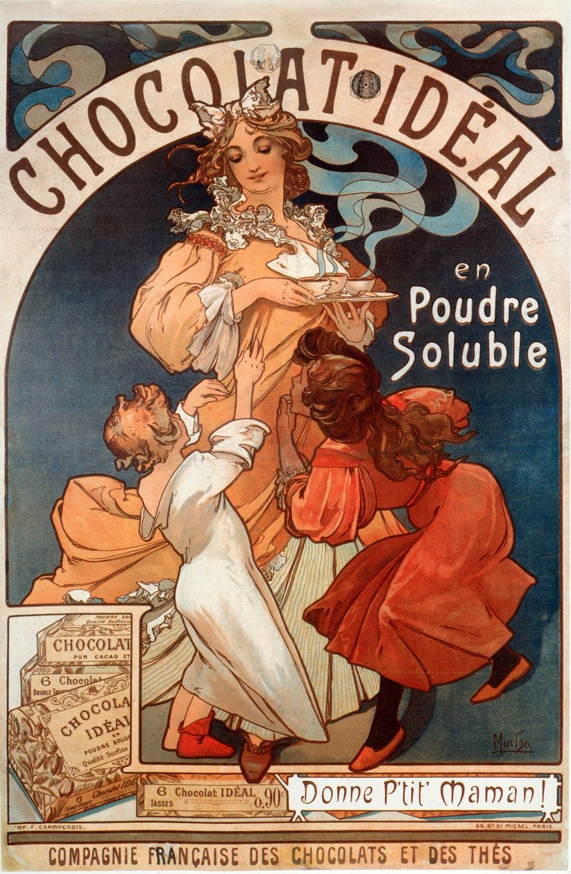 Reklamaffisch för Choklad ideal av Alphonse Mucha