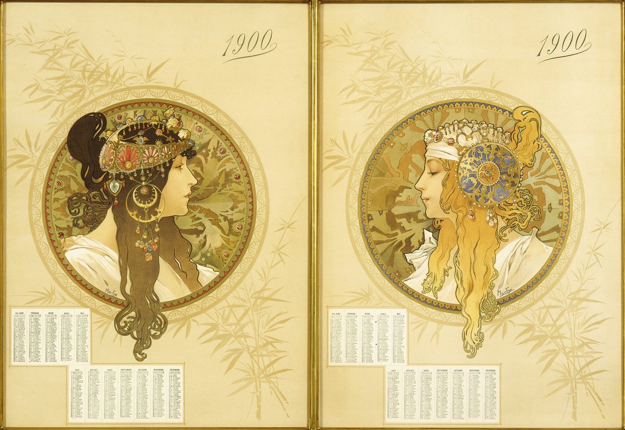 Bysantinska huvuden; Tetes Bysantines, 1900 av Alphonse Mucha