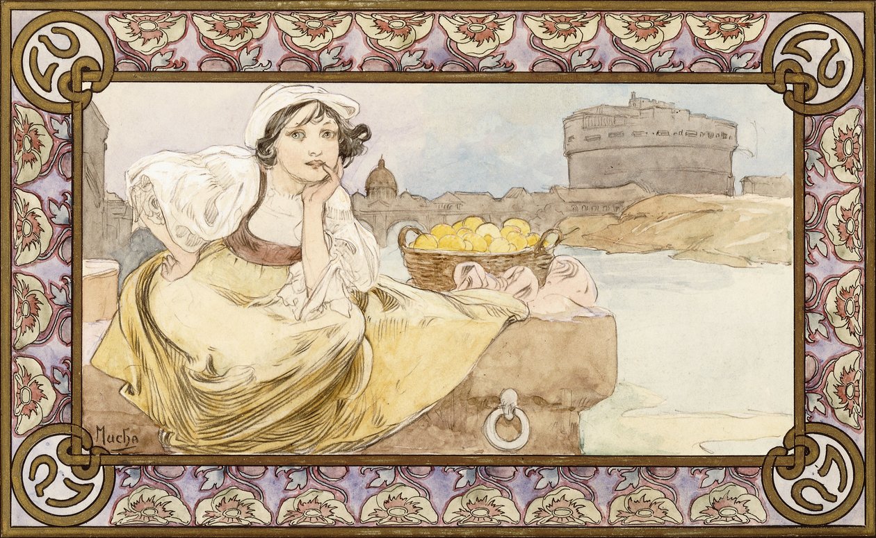 Italiensk flicka, 1900 av Alphonse Mucha