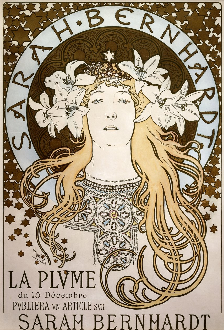 La Plume", med Sarah Bernhardt, 1896 av Alphonse Mucha