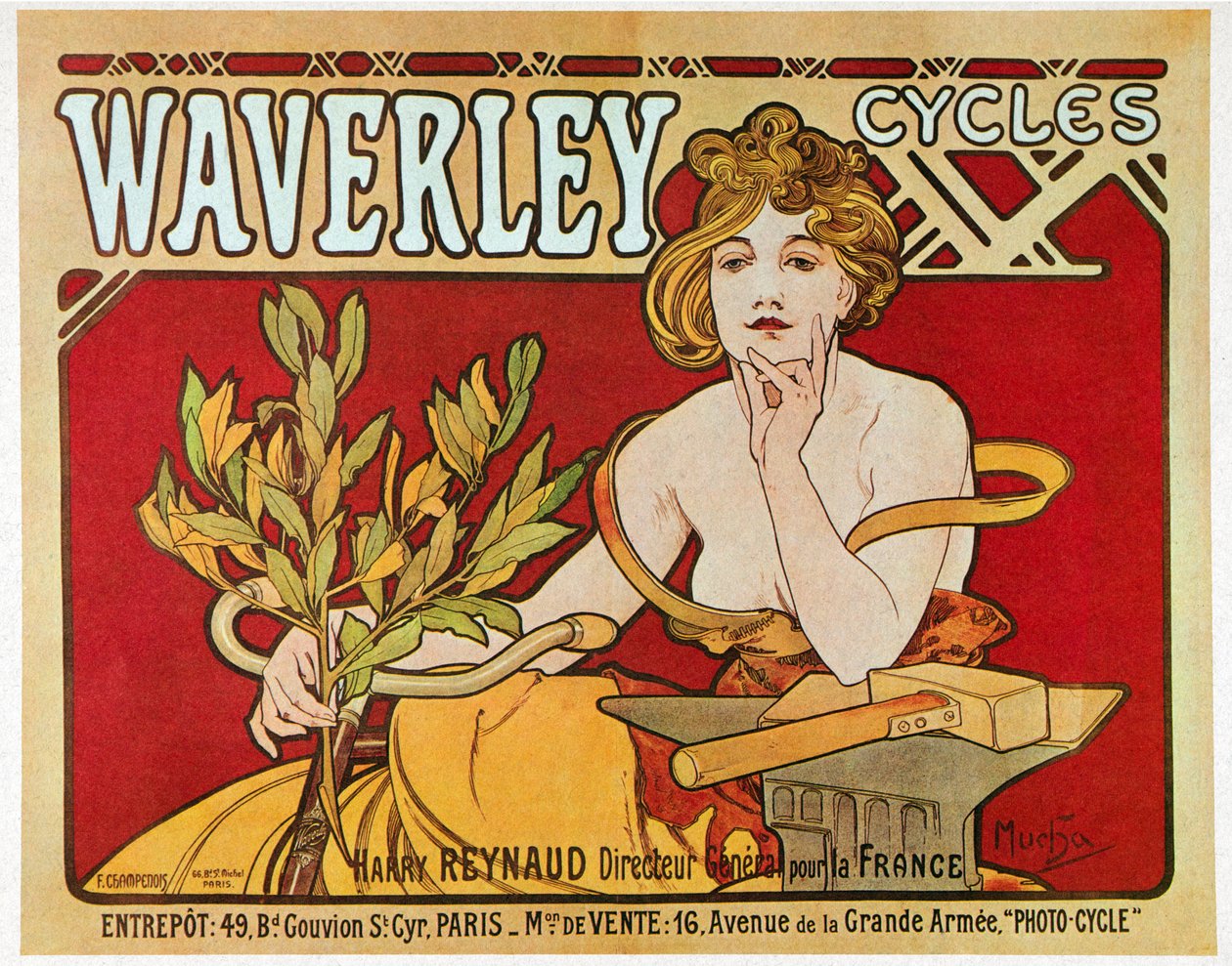 Affischreklam Waverley cykler av Alphonse Mucha