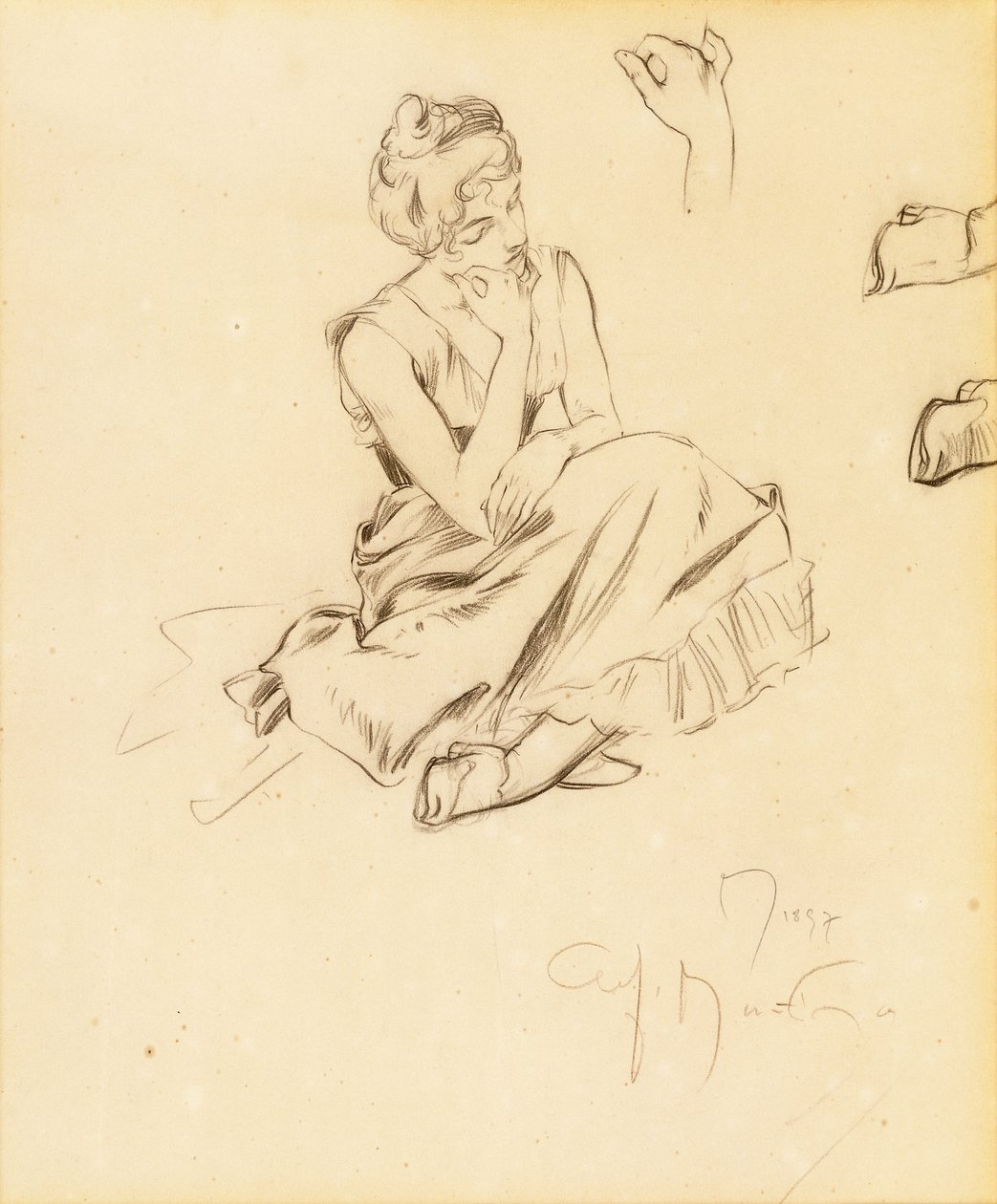 Studie av en sittande kvinna, 1897 av Alphonse Mucha