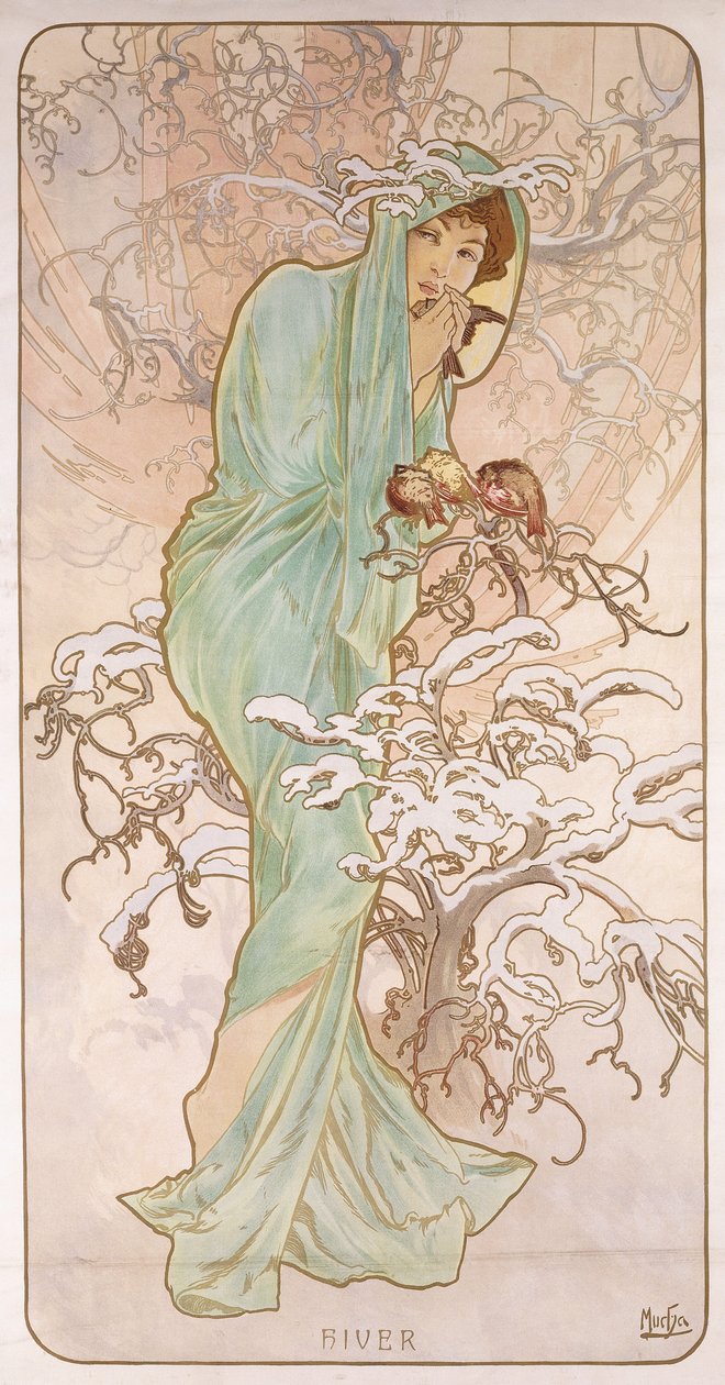 Vinter; Vinter, ca 1896 av Alphonse Mucha