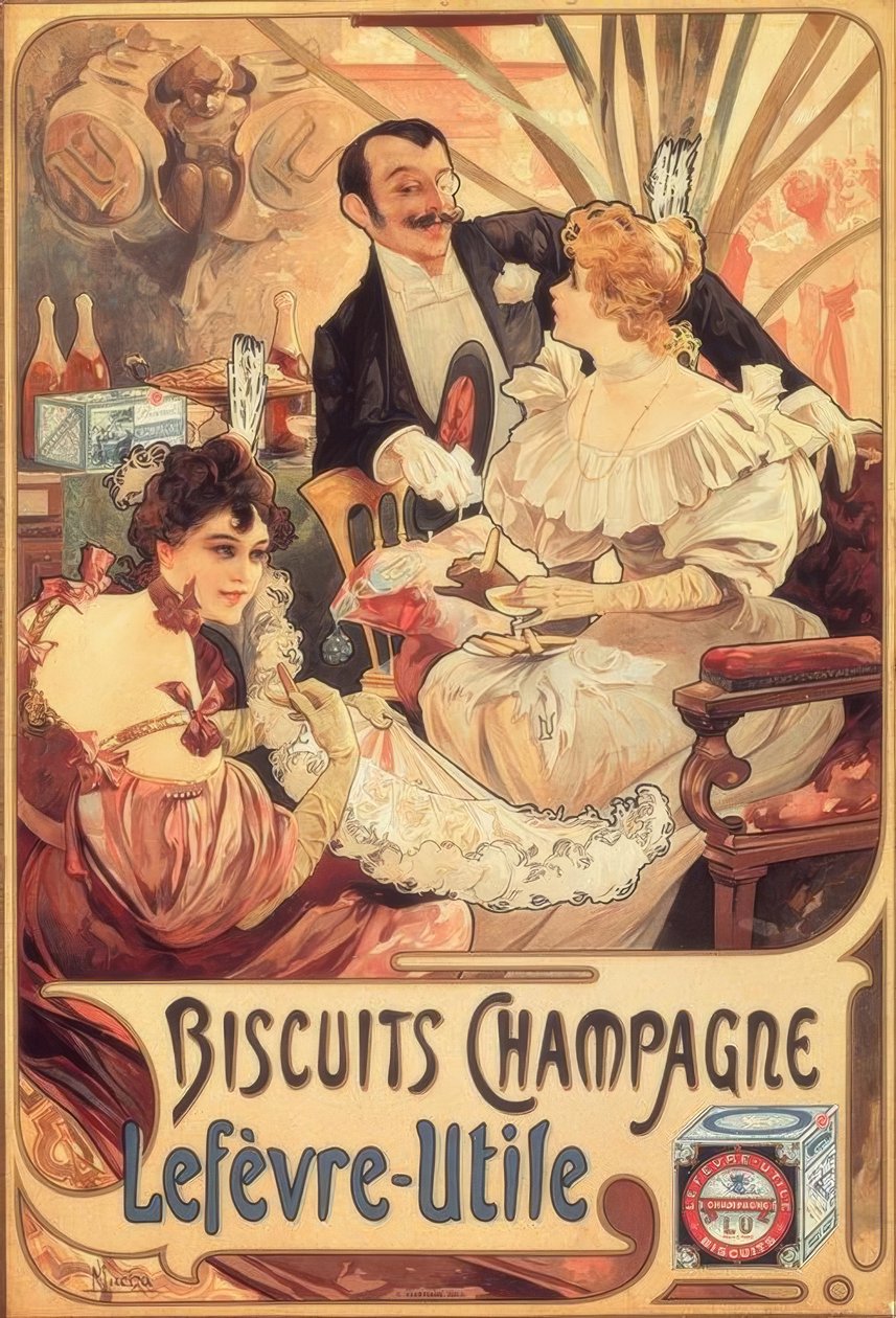 Champagne / Lefèvre-Utile cookies av Alphonse Mucha