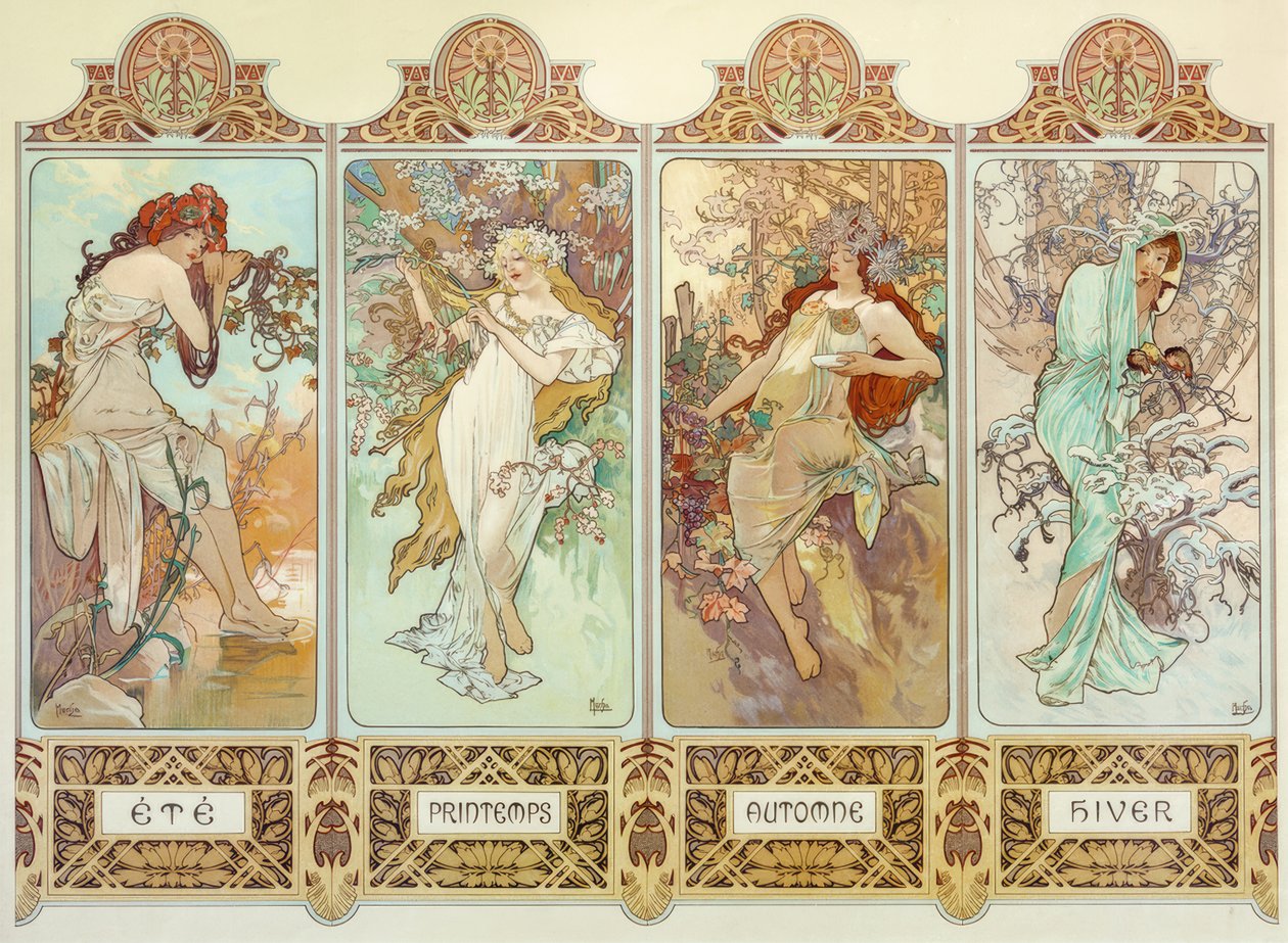 De fyra årstiderna av Alphonse Mucha