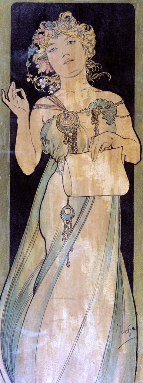 Porträtt av en kvinna, c1900-1939 av Alphonse Mucha
