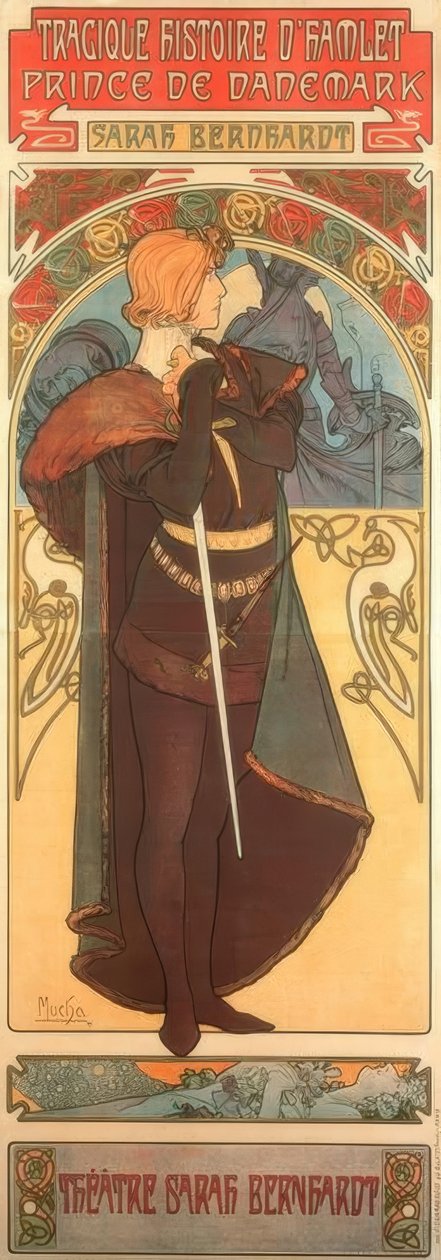 Sarah Bernhardt som Hamlet av Alphonse Mucha