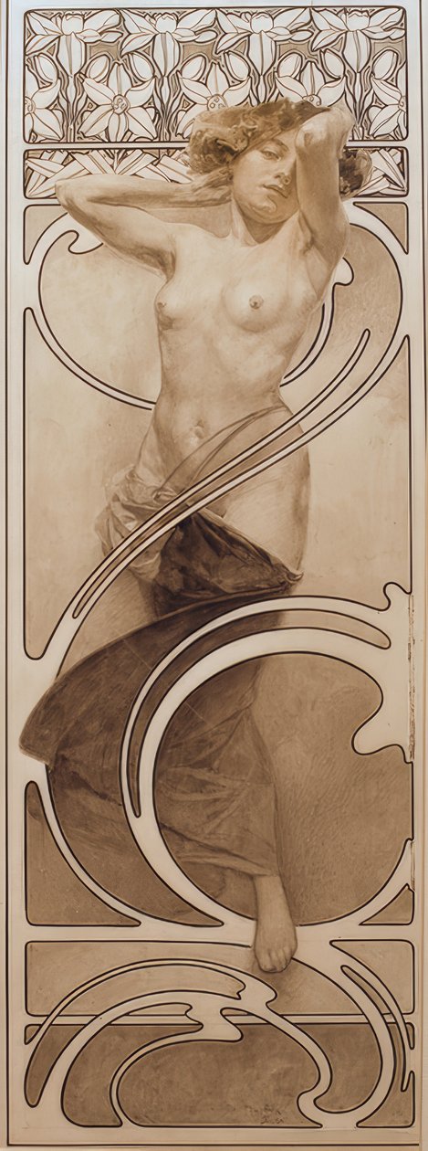 Preliminär ritning för tabell 10 av Alphonse Mucha