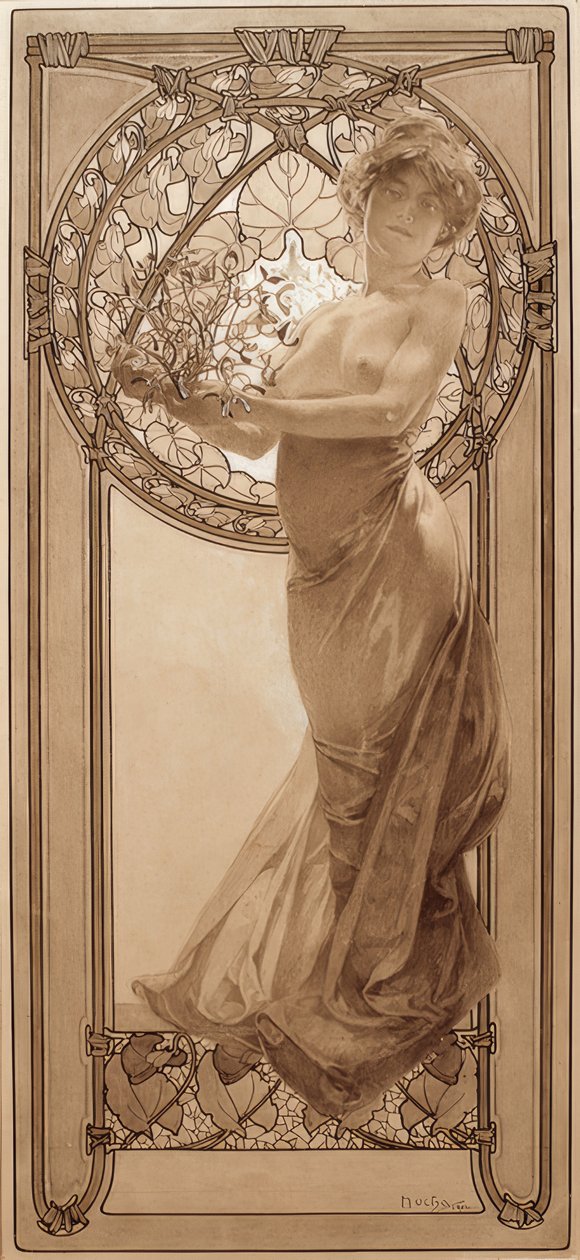 Preliminär ritning för tabell 8 av Alphonse Mucha
