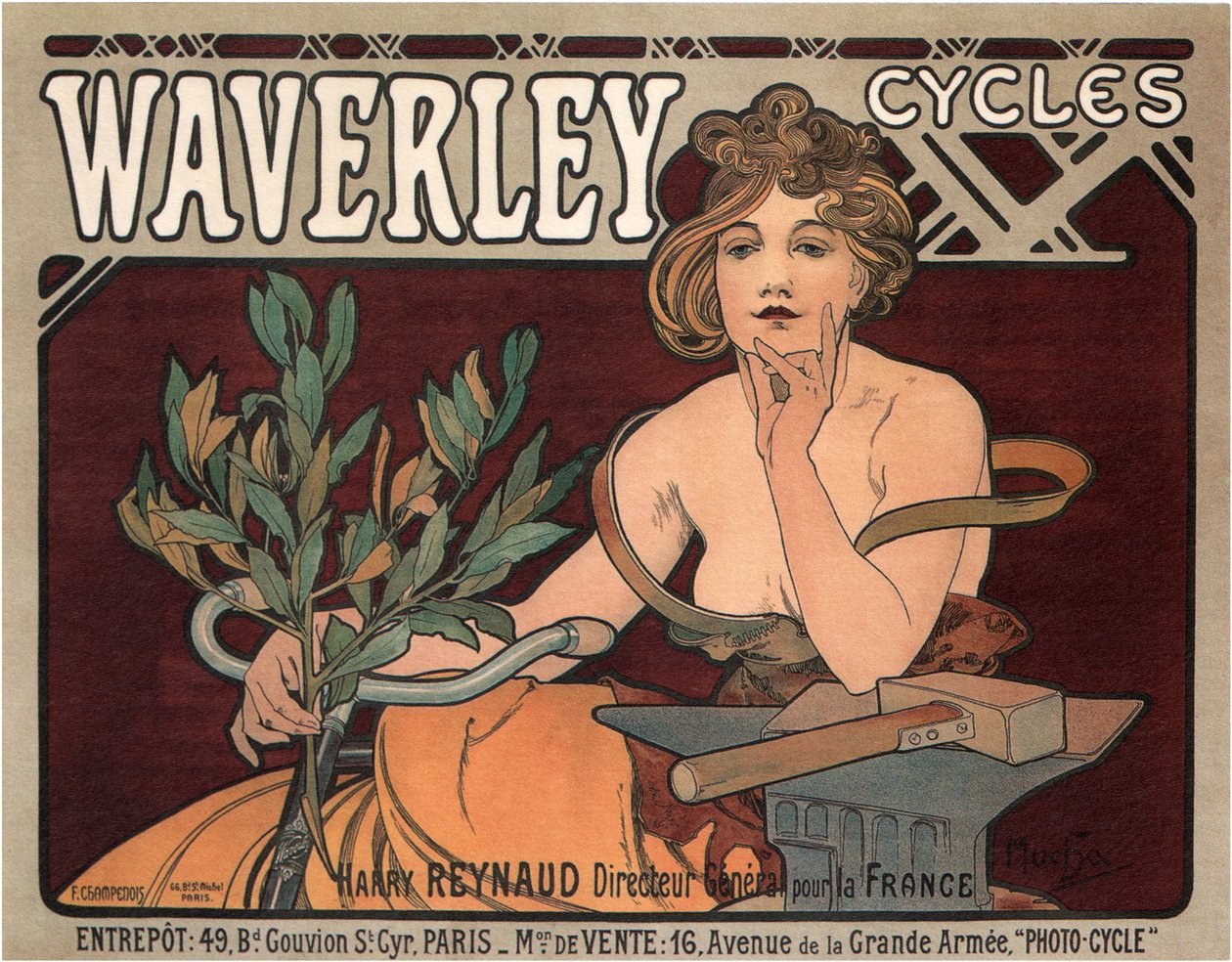 Waverley Cycles, 1896 av Alphonse Mucha