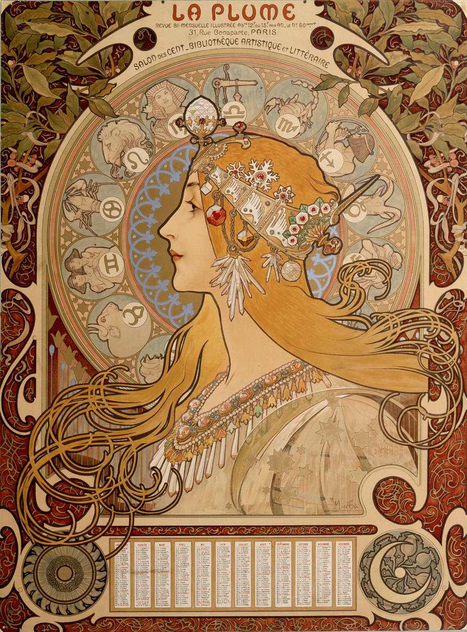 Zodiakalender, 1897. av Alphonse Mucha