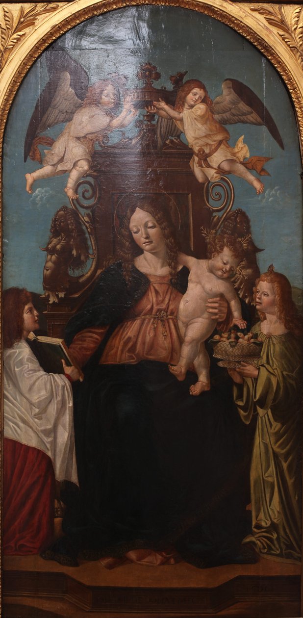 Virgin with Child on a throne surrounded by four angels av Alvise Donati