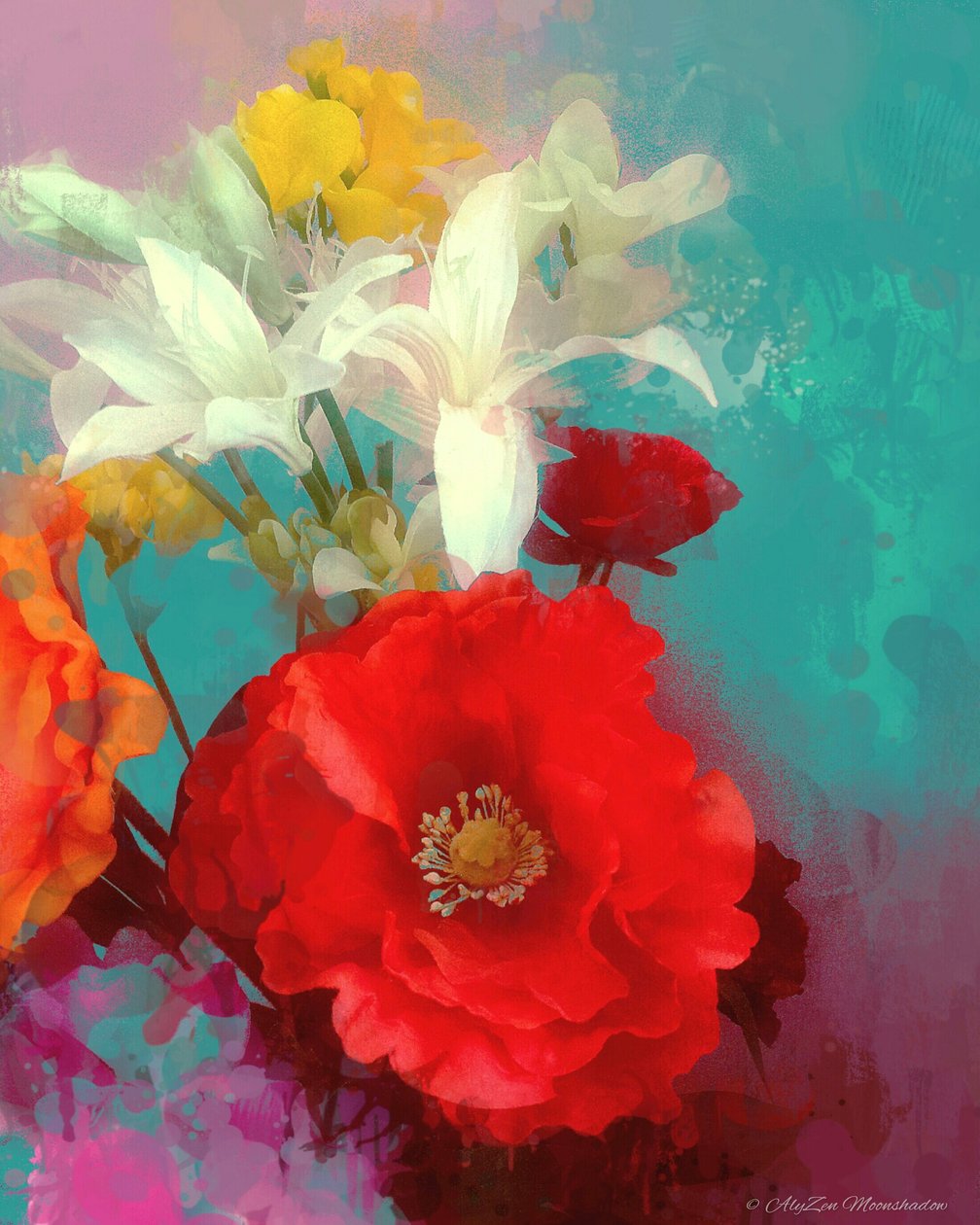 Poppy and Friends, 2014, (digital mixed media phoneography) av AlyZen Moonshadow