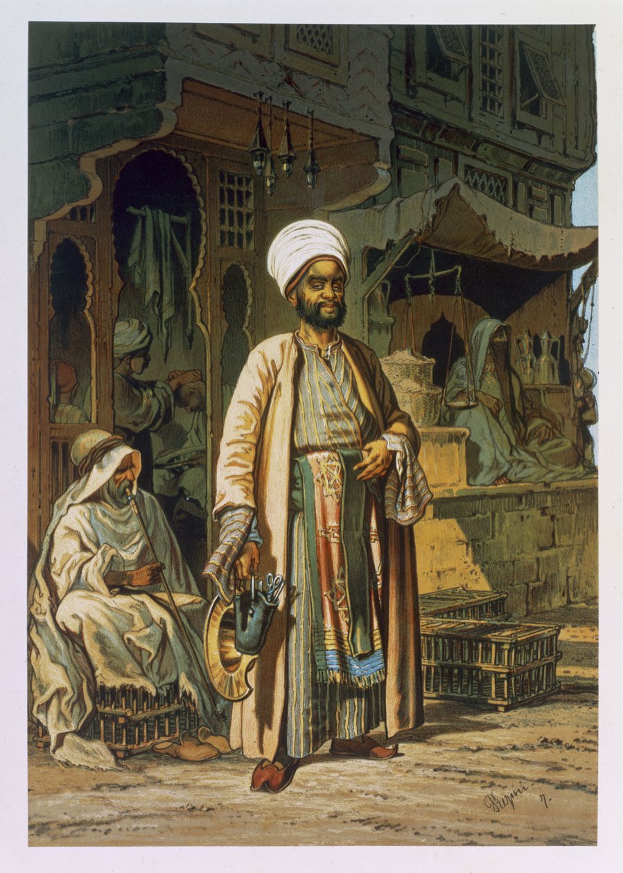 Barberaren, från "Souvenir of Cairo", 1862 av Amadeo Preziosi