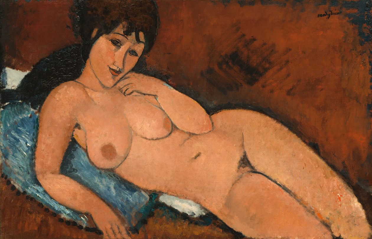 Naken på en blå kudde, 1917. av Amedeo Modigliani