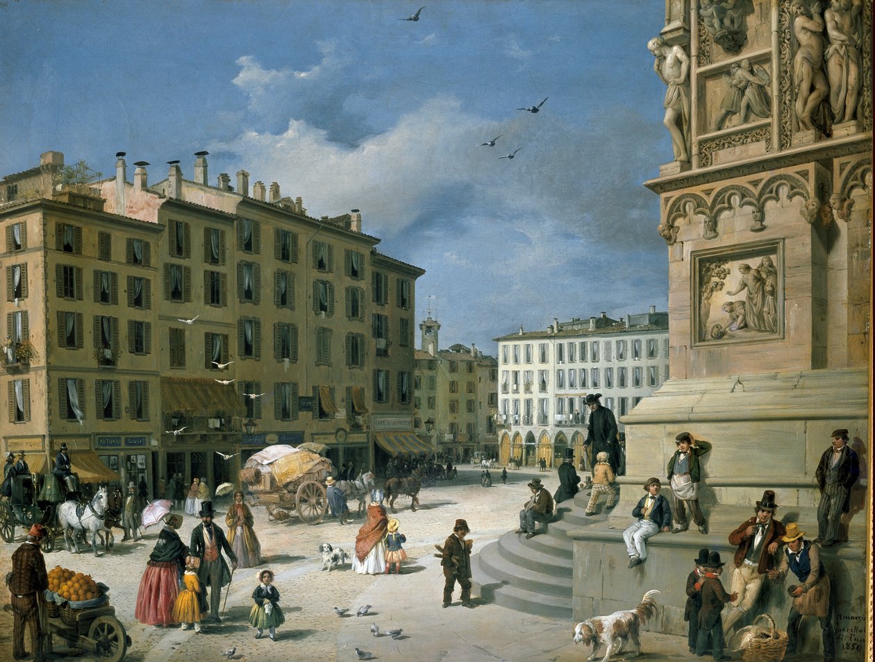 Amanzia Guerillot Inganni, Piazza del Duomo, 1850 av Amanzia Guérillot