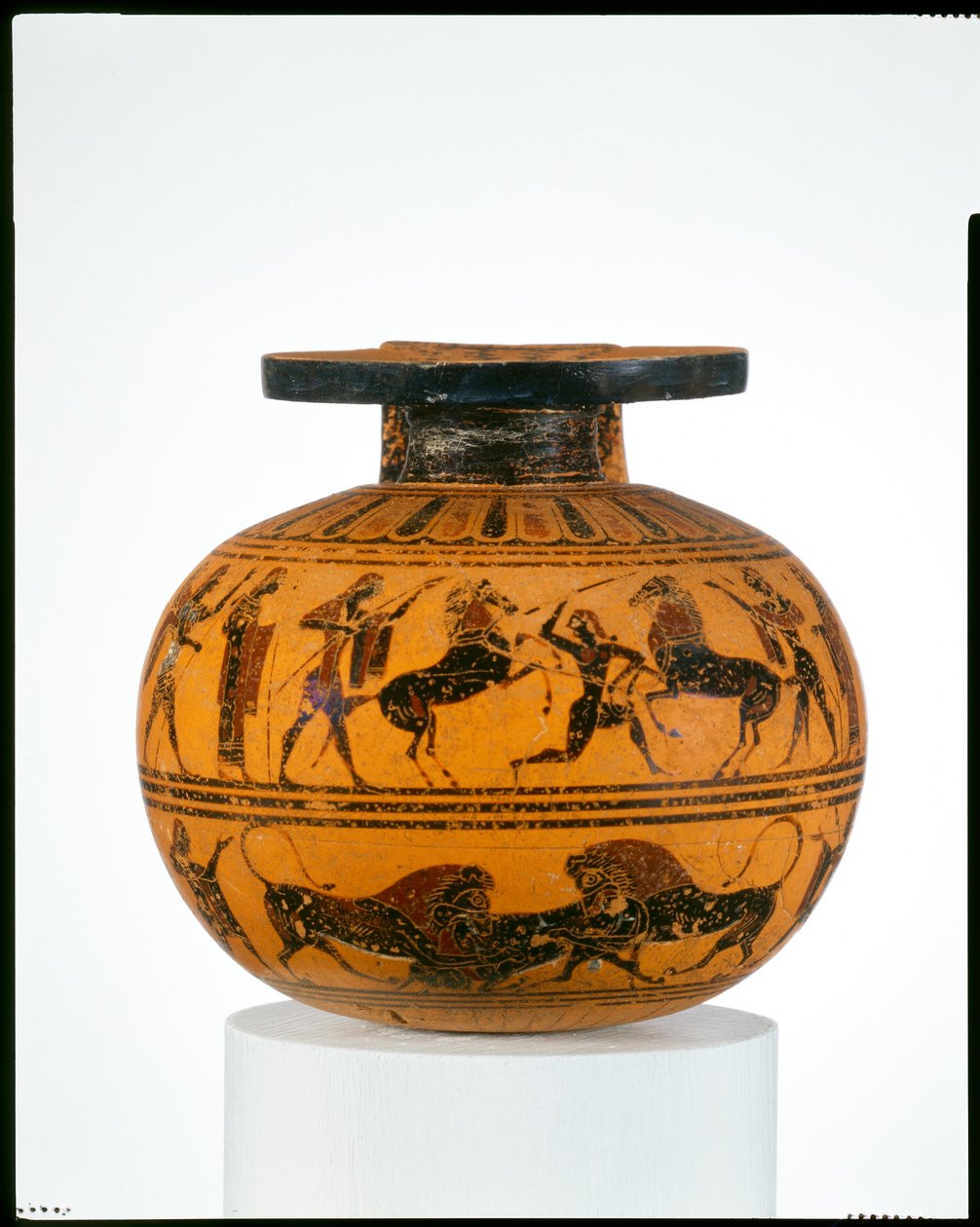 Terracotta aryballos (oljekolv), c.550 f.Kr. (terrakotta) av Amasis Painter