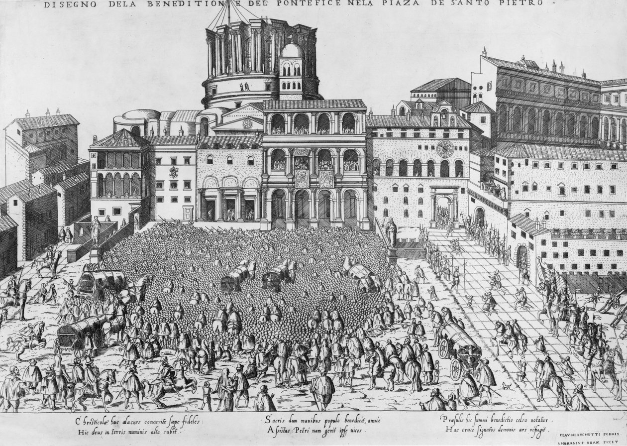 Velsignelse af paven på Peterspladsen, ca. 1583 swed av Ambrogio Brambilla
