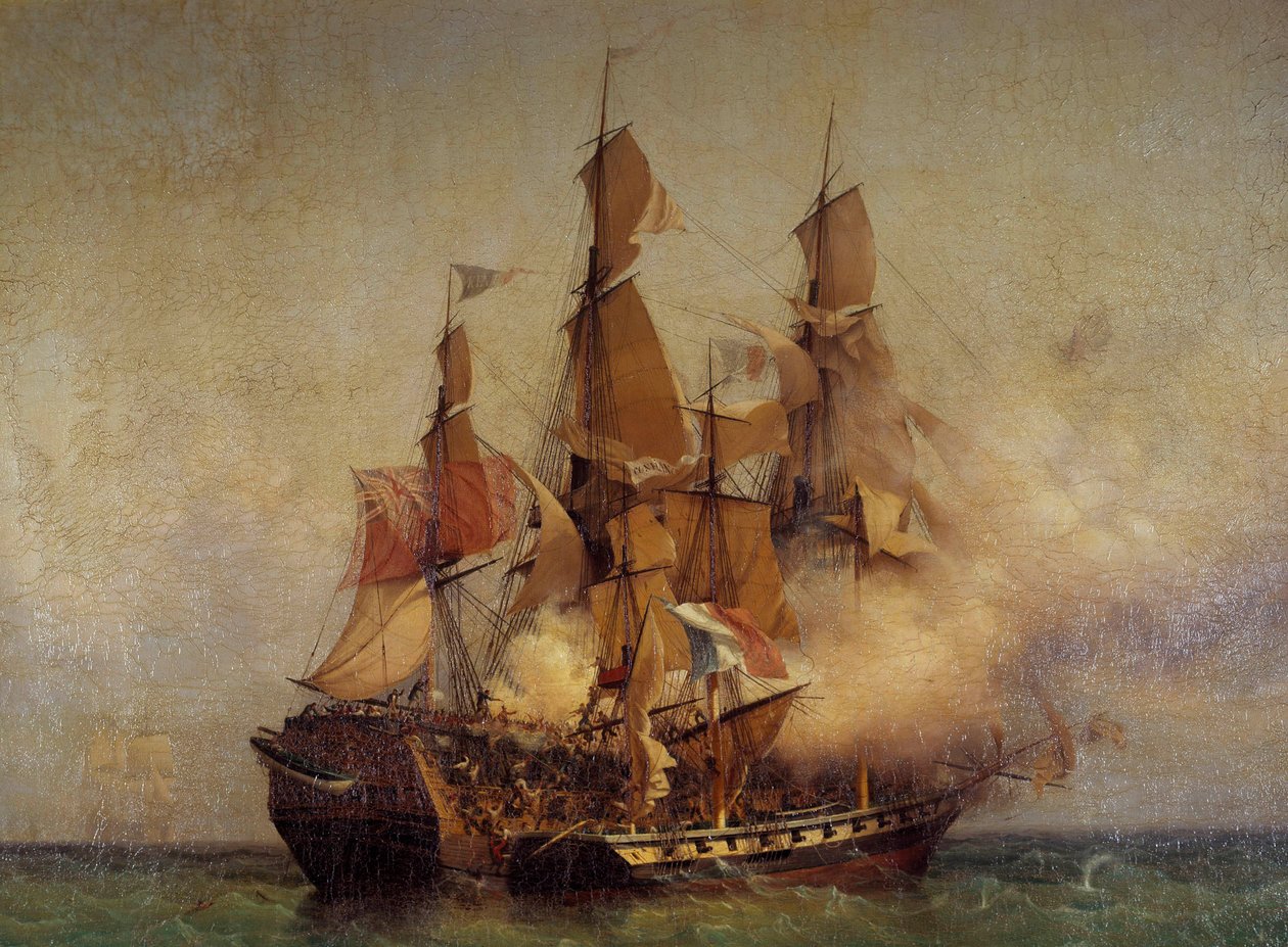 Capture of the Kent”” av Robert Surcouf av Ambroise Louis Garneray