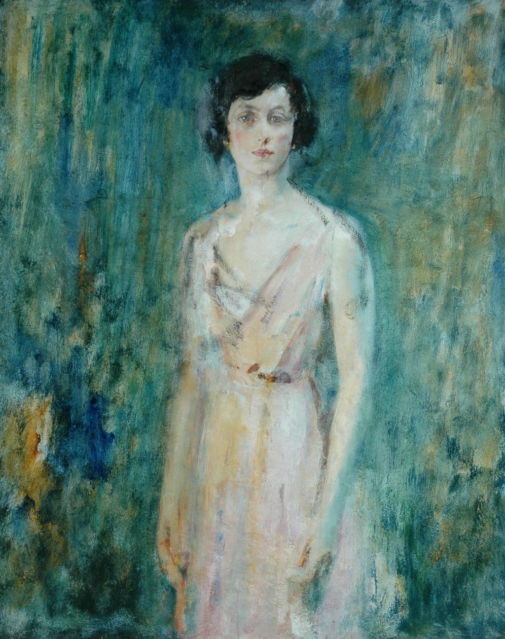 Dam i rosa klänning av Ambrose McEvoy