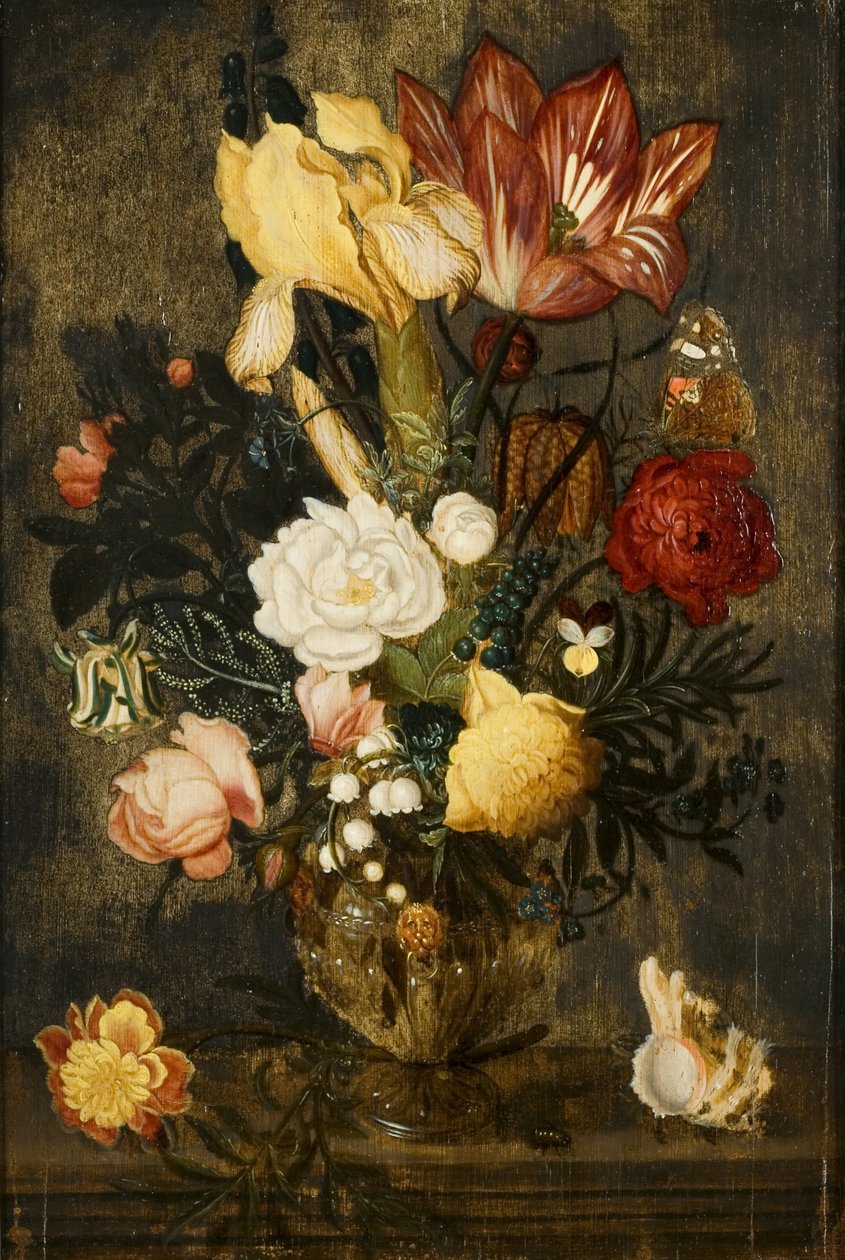 Blommor i en vas med lejonmasker av Ambrosius the Elder Bosschaert