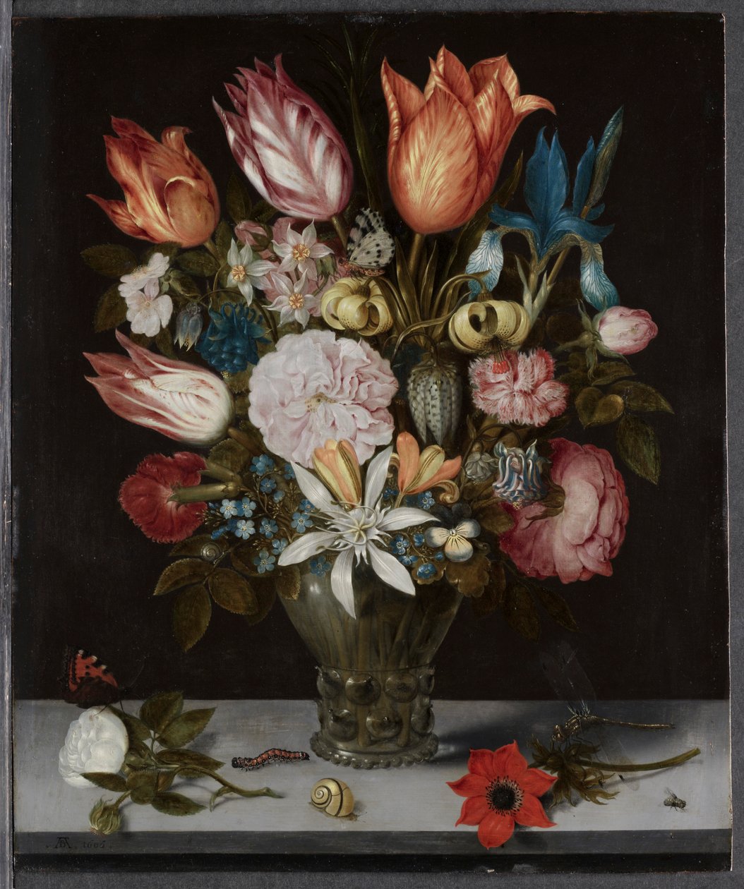 Blommor i ett glas, 1606. av Ambrosius Bosschaert