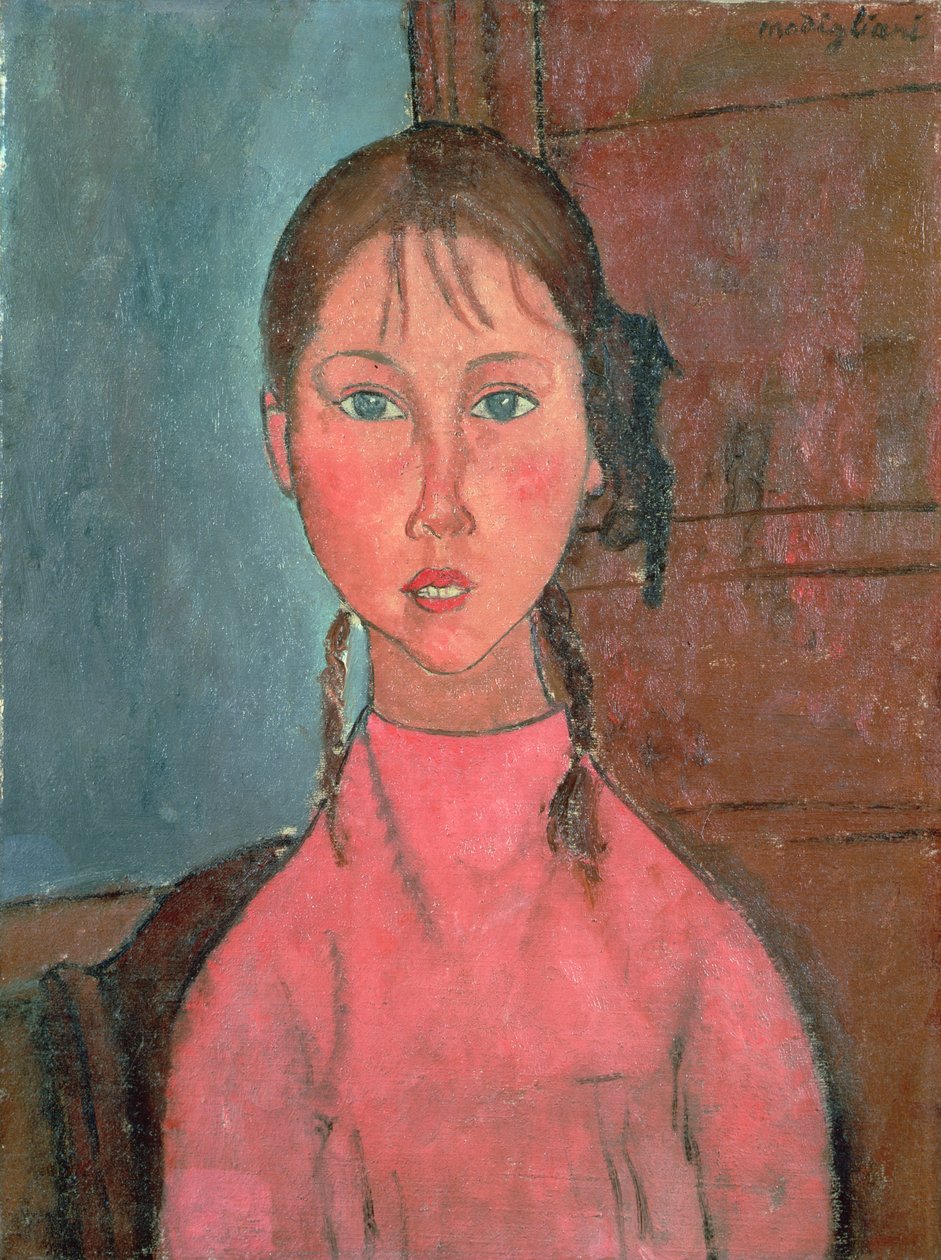 Flicka med flätor, ca 1918 av Amedeo Modigliani