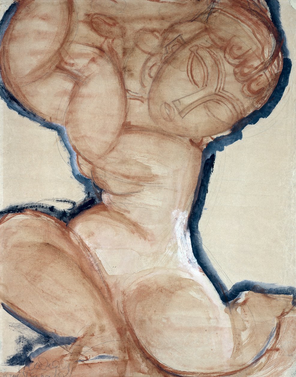 Rosa karyatid med en blå kant, c.1913 av Amedeo Modigliani